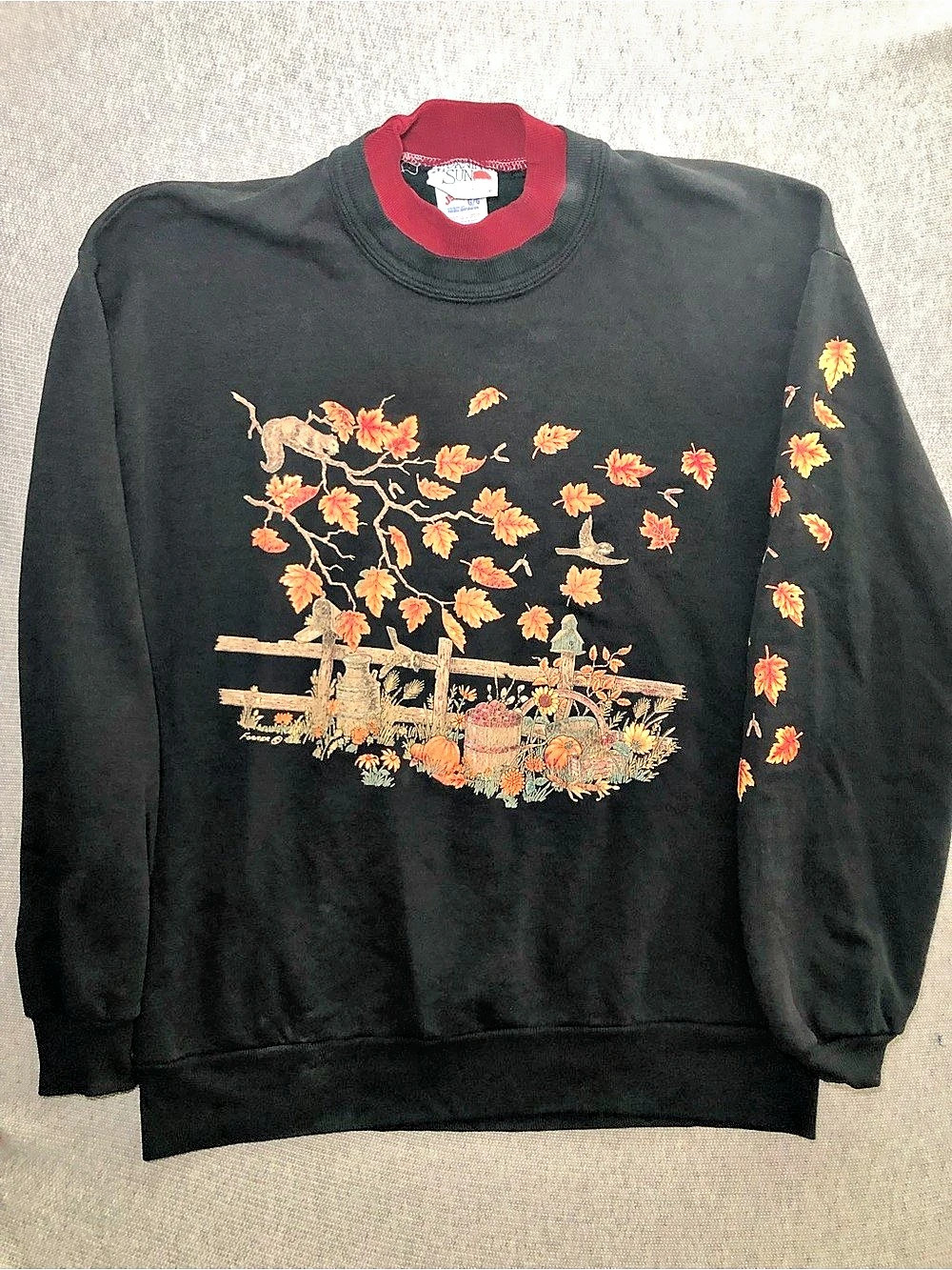 Vtg Morning Sun Leaves Pumpkin Bird Crewneck Sweatshirt Grannycore Cottagecore L